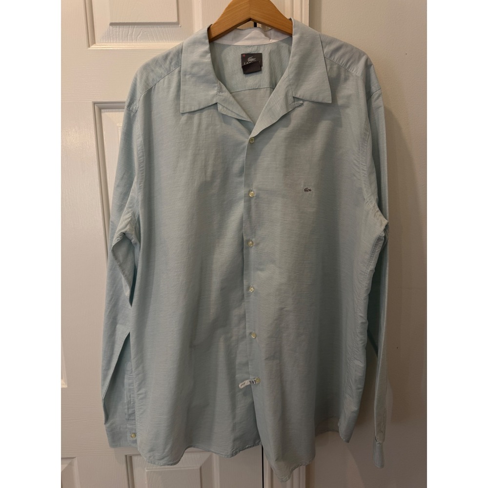 Lacoste Mens Micro Stripe Button Down Shirt Blue White Long Sleeve Size 46 2XL